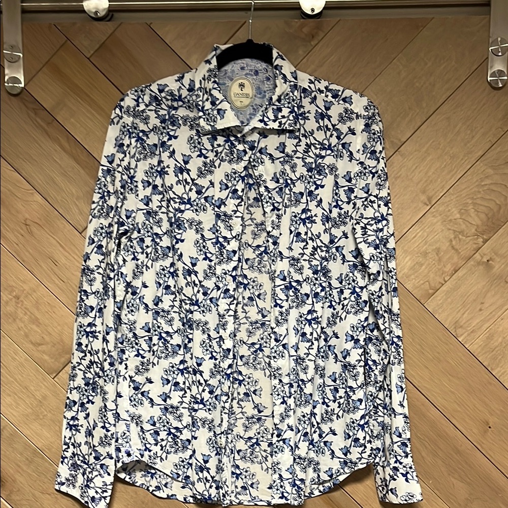 Ganesh Blue and White Floral Dress Shirt